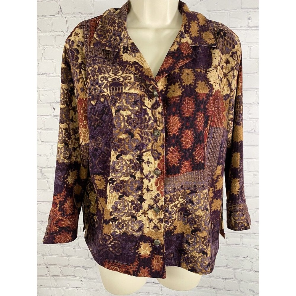 Napa Valley Purple Brown Beige Collared Long Sleeve Button Up Blazer Jacket M
